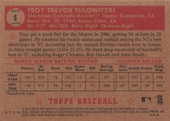 2007 Topps Rookie 1952 Edition #5 Troy Tulowitzki Back