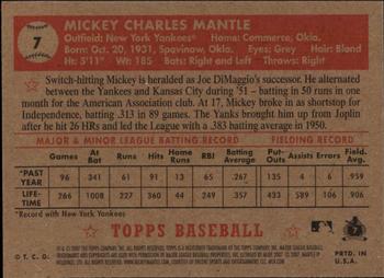 2007 Topps Rookie 1952 Edition #7 Mickey Mantle Back