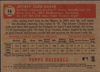 2007 Topps Rookie 1952 Edition #16 Jeff Baker Back