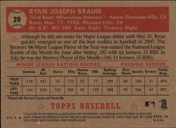 2007 Topps Rookie 1952 Edition #20 Ryan Braun Back