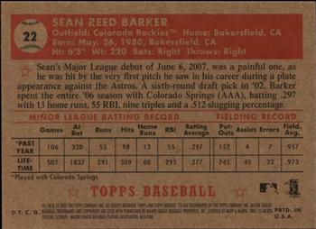 2007 Topps Rookie 1952 Edition #22 Sean Barker Back