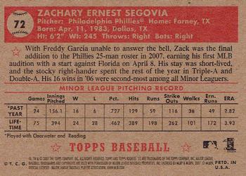 2007 Topps Rookie 1952 Edition #72 Zack Segovia Back