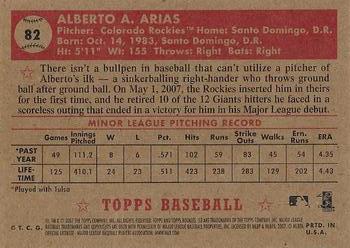2007 Topps Rookie 1952 Edition #82 Alberto Arias Back