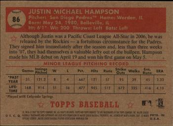 2007 Topps Rookie 1952 Edition #86 Justin Hampson Back