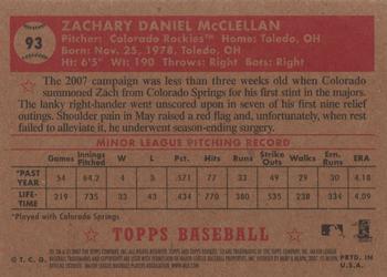 2007 Topps Rookie 1952 Edition #93 Zach McClellan Back