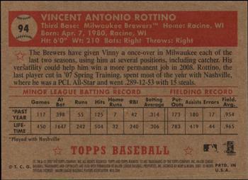 2007 Topps Rookie 1952 Edition #94 Vinny Rottino Back