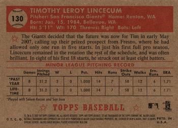 2007 Topps Rookie 1952 Edition #130 Tim Lincecum Back