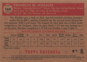 2007 Topps Rookie 1952 Edition #164 Franklin Morales Back