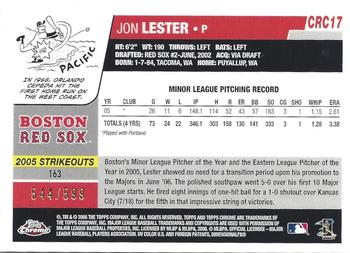 2006 Topps Updates & Highlights - Chrome Rookie Cards #CRC17 Jon Lester Back