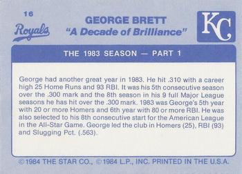 1984 Star George Brett - Separated #16 George Brett Back