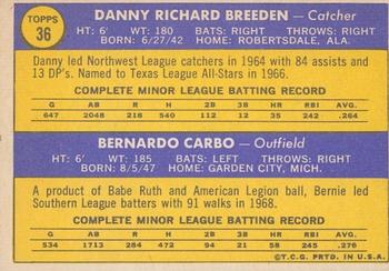 2019 Topps Heritage - 50th Anniversary Buybacks #36 Reds 1970 Rookie Stars - Danny Breeden / Bernie Carbo Back