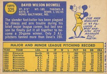 2019 Topps Heritage - 50th Anniversary Buybacks #325 Dave Boswell Back