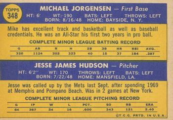2019 Topps Heritage - 50th Anniversary Buybacks #348 Mets 1970 Rookie Stars (Mike Jorgensen / Jesse Hudson) Back