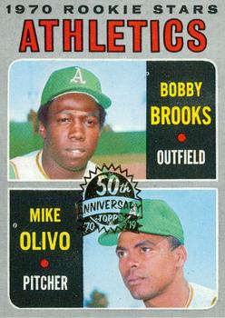 2019 Topps Heritage - 50th Anniversary Buybacks #381 Athletics 1970 Rookie Stars (Bobby Brooks / Mike Olivo) Front