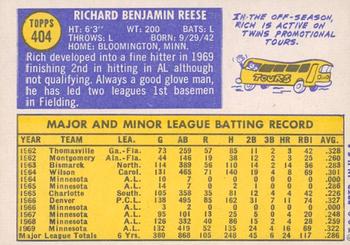 2019 Topps Heritage - 50th Anniversary Buybacks #404 Rich Reese Back