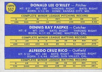 2019 Topps Heritage - 50th Anniversary Buybacks #552 Royals 1970 Rookie Stars (Don O'Riley / Dennis Paepke / Fred Rico) Back