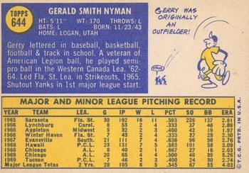 2019 Topps Heritage - 50th Anniversary Buybacks #644 Gerry Nyman Back