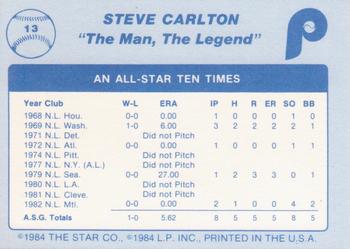 1984 Star Steve Carlton - Separated #13 Steve Carlton Back
