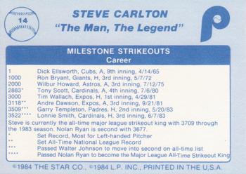 1984 Star Steve Carlton - Separated #14 Steve Carlton Back