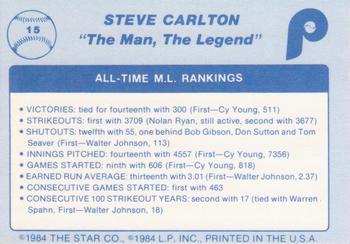 1984 Star Steve Carlton - Separated #15 Steve Carlton Back