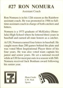 1991 7-Eleven Hawaii Rainbows #NNO Ron Nomura Back