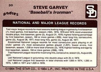 1984 Star Steve Garvey - Separated #30 Steve Garvey Back