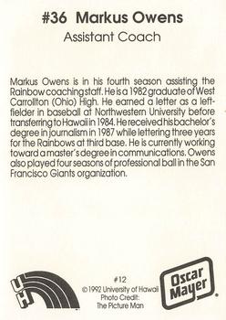 1992 7-Eleven University of Hawaii Rainbows #12 Markus Owens Back