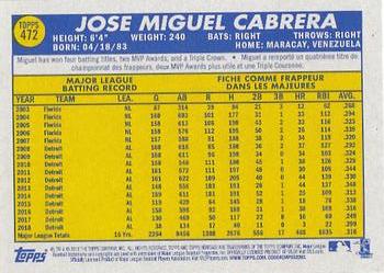 2019 Topps Heritage - O-Pee-Chee Backs #472 Miguel Cabrera Back