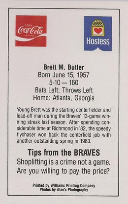 1983 Atlanta Braves Police #NNO Brett Butler Back