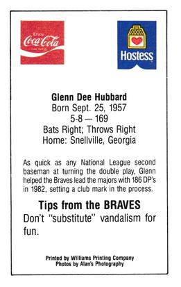 1983 Atlanta Braves Police #NNO Glenn Hubbard Back