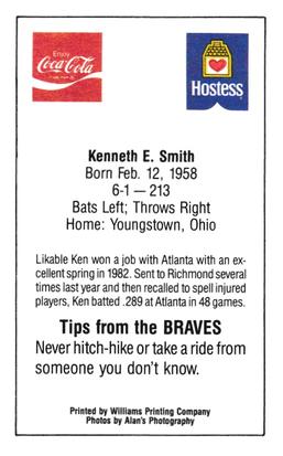 1983 Atlanta Braves Police #NNO Ken Smith Back