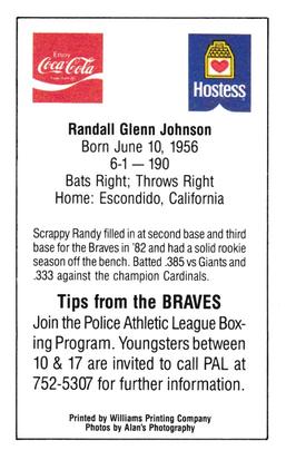 1983 Atlanta Braves Police #NNO Randy Johnson Back