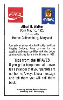 1983 Atlanta Braves Police #NNO Rube Walker Back