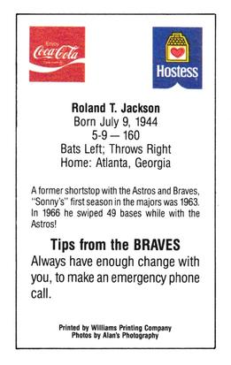 1983 Atlanta Braves Police #NNO Sonny Jackson Back