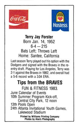 1983 Atlanta Braves Police #NNO Terry Forster Back