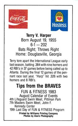1983 Atlanta Braves Police #NNO Terry Harper Back
