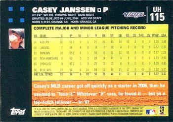 2007 Topps Updates & Highlights #UH115 Casey Janssen Back