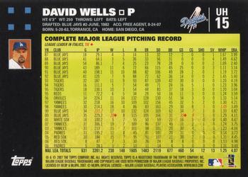 2007 Topps Updates & Highlights #UH15 David Wells Back