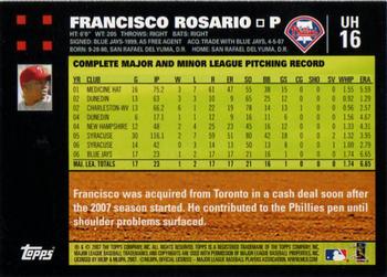 2007 Topps Updates & Highlights #UH16 Francisco Rosario Back