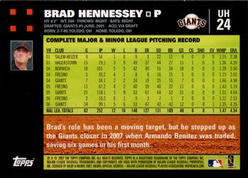 2007 Topps Updates & Highlights #UH24 Brad Hennessey Back