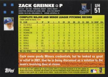 2007 Topps Updates & Highlights #UH51 Zack Greinke Back