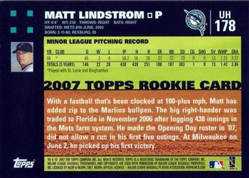 2007 Topps Updates & Highlights #UH178 Matt Lindstrom Back