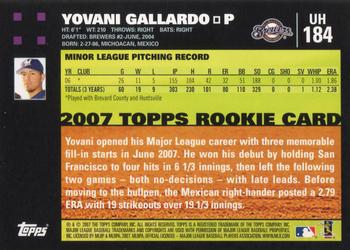 2007 Topps Updates & Highlights #UH184 Yovani Gallardo Back