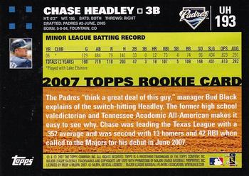 2007 Topps Updates & Highlights #UH193 Chase Headley Back