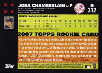 2007 Topps Updates & Highlights #UH312 Joba Chamberlain Back