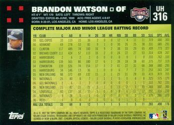 2007 Topps Updates & Highlights #UH316 Brandon Watson Back
