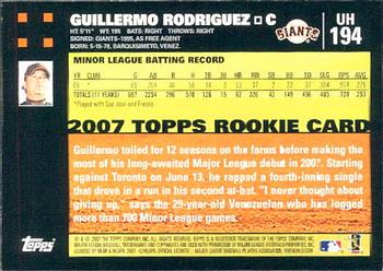 2007 Topps Updates & Highlights #UH194 Guillermo Rodriguez Back