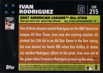 2007 Topps Updates & Highlights #UH215 Ivan Rodriguez Back