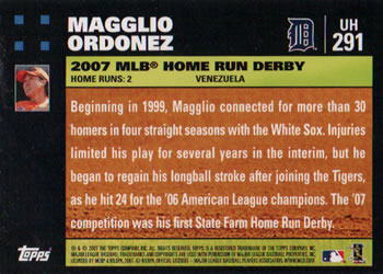 2007 Topps Updates & Highlights #UH291 Magglio Ordonez Back