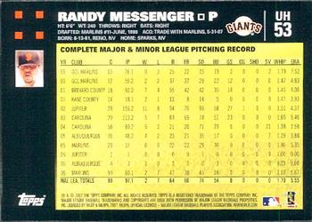 2007 Topps Updates & Highlights #UH53 Randy Messenger Back